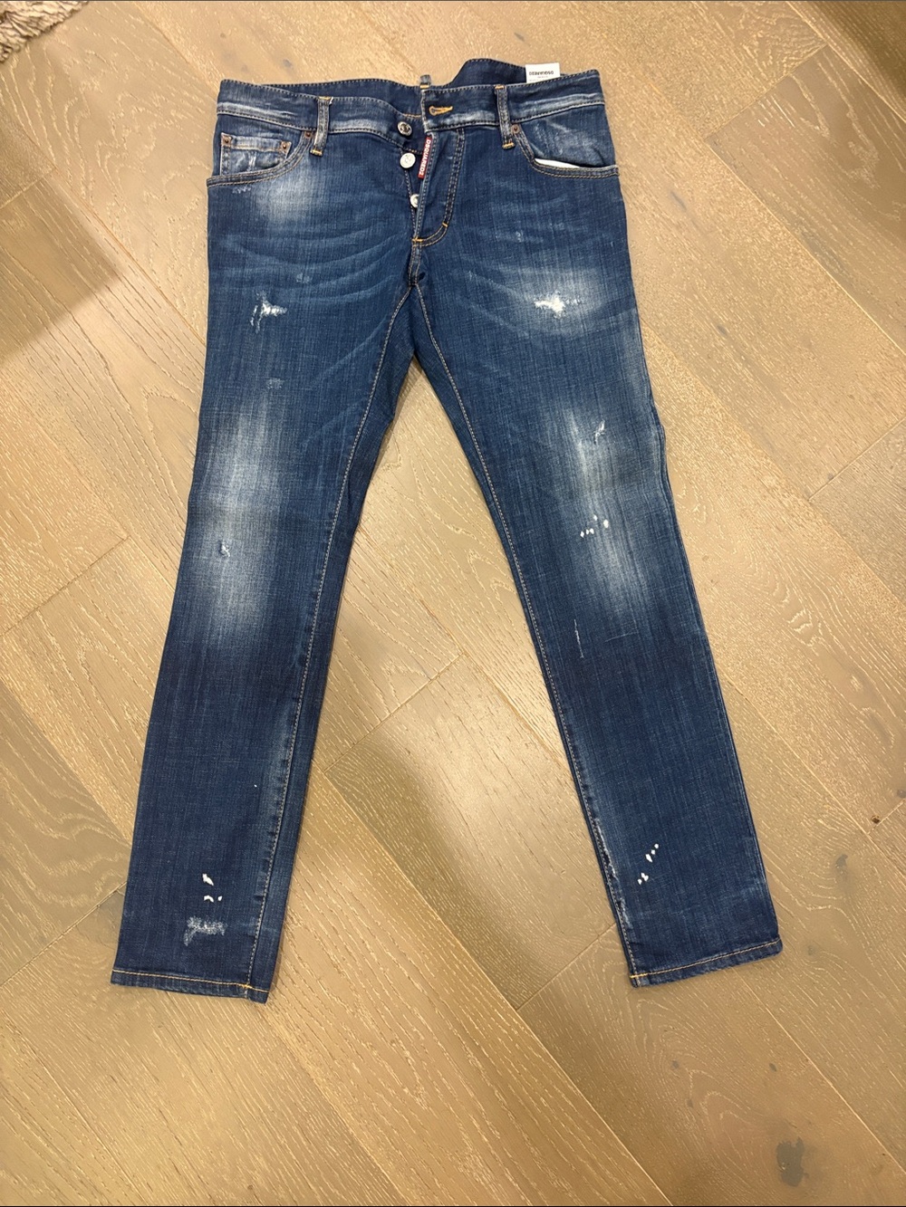 DSQUARED2 Dark Blue Jeans with Faded & Distressed Detail